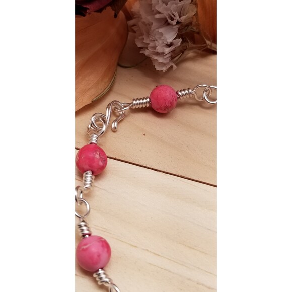 Handmade Pink & Silver Chain Bracelet - Picture 4 of 5